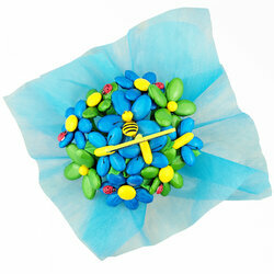 Bouquet de fleurs de drages bleu et vert