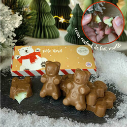Coffret cadeau de Nol de 4 oursons chocolat au coeur de lait