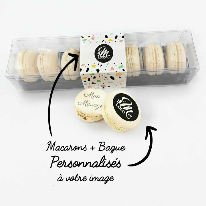 Coffret de 8 macarons  la vanille Personnaliss avec logo et message