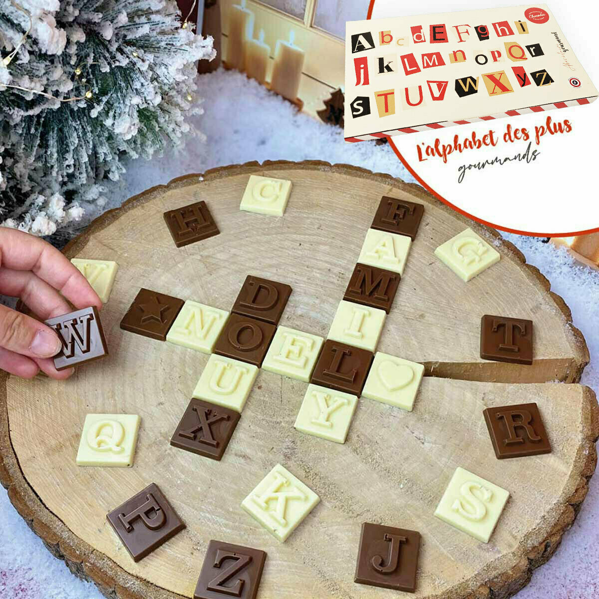 Coffret Cadeau Noël Abécédaire en Chocolat Lait et Blanc pour les Enfants