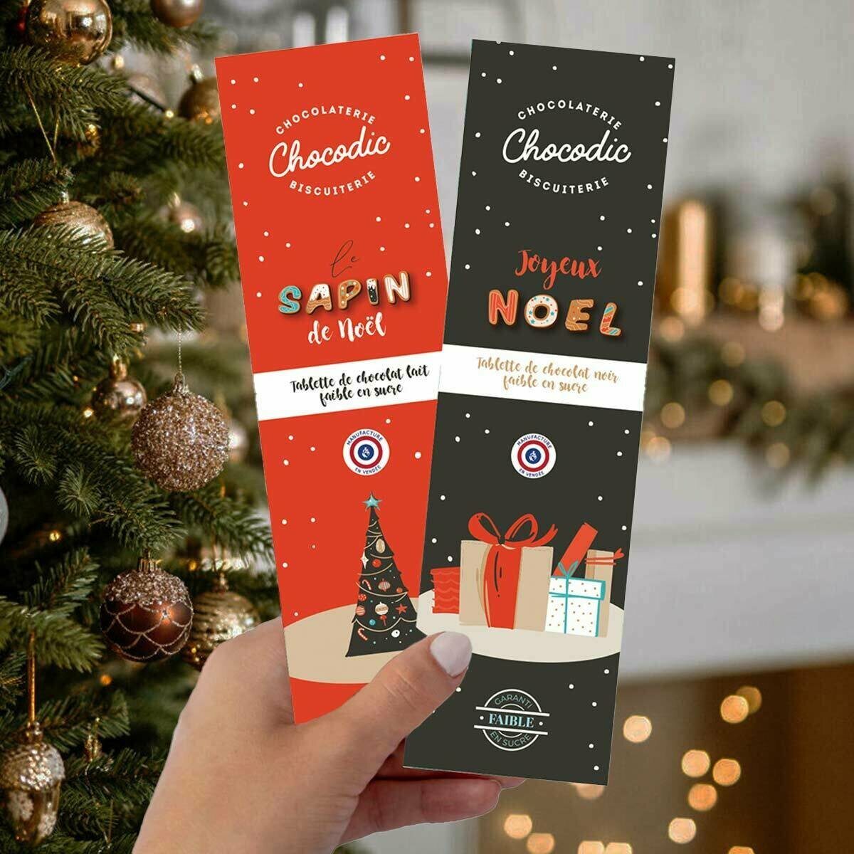Carré de chocolat Sapin Joyeux Noël Noir Lait - Chocolats Noël