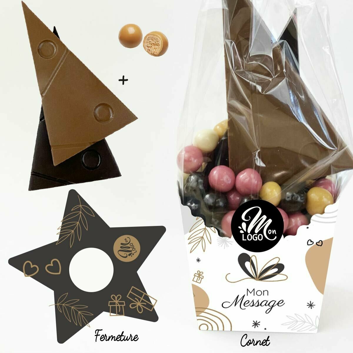 Cornet Chocolat pour Entreprise Thème Personnalisable Logo et Message