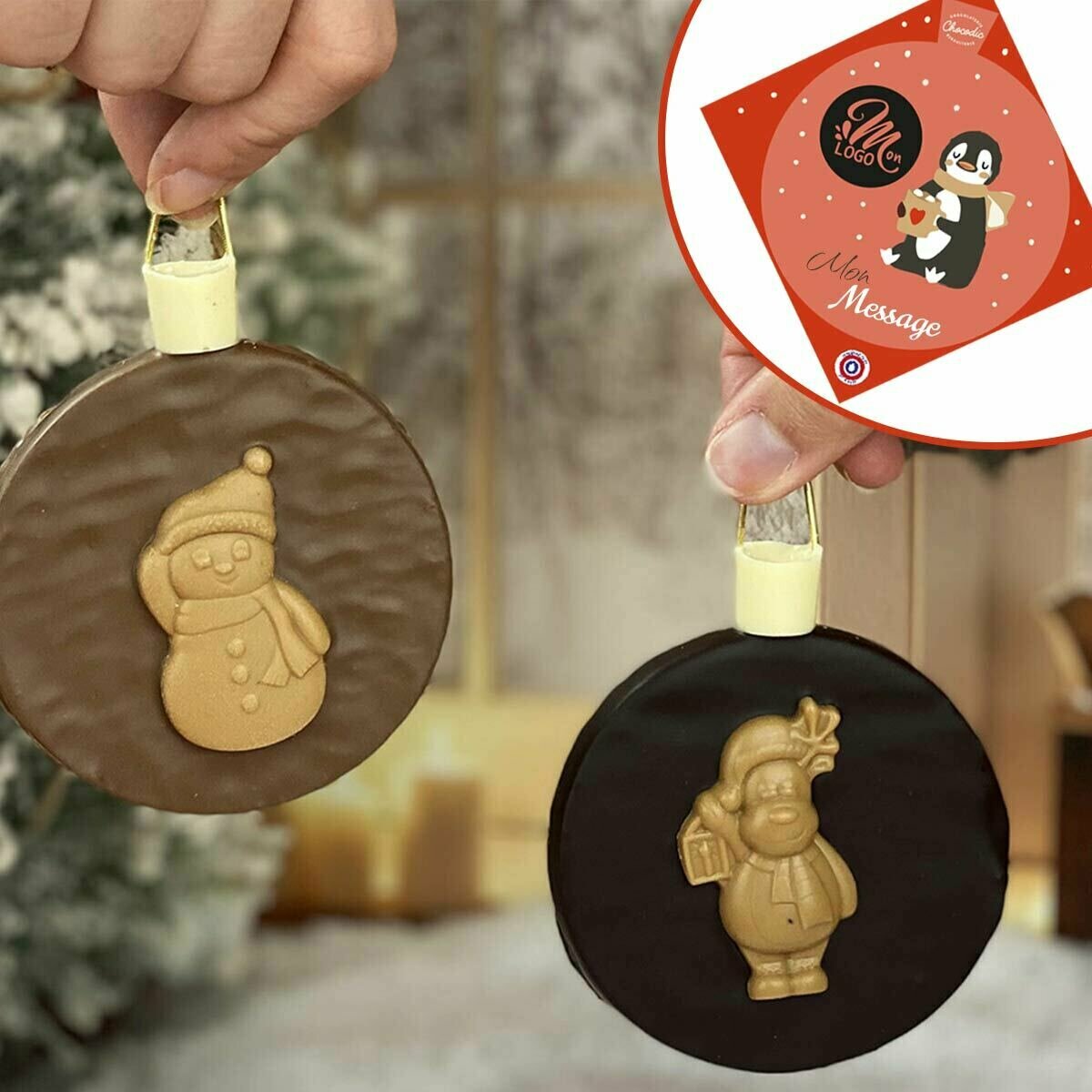 Boule Praliné de Noël Chocolat Noir ou Lait Personnalisable Entreprise