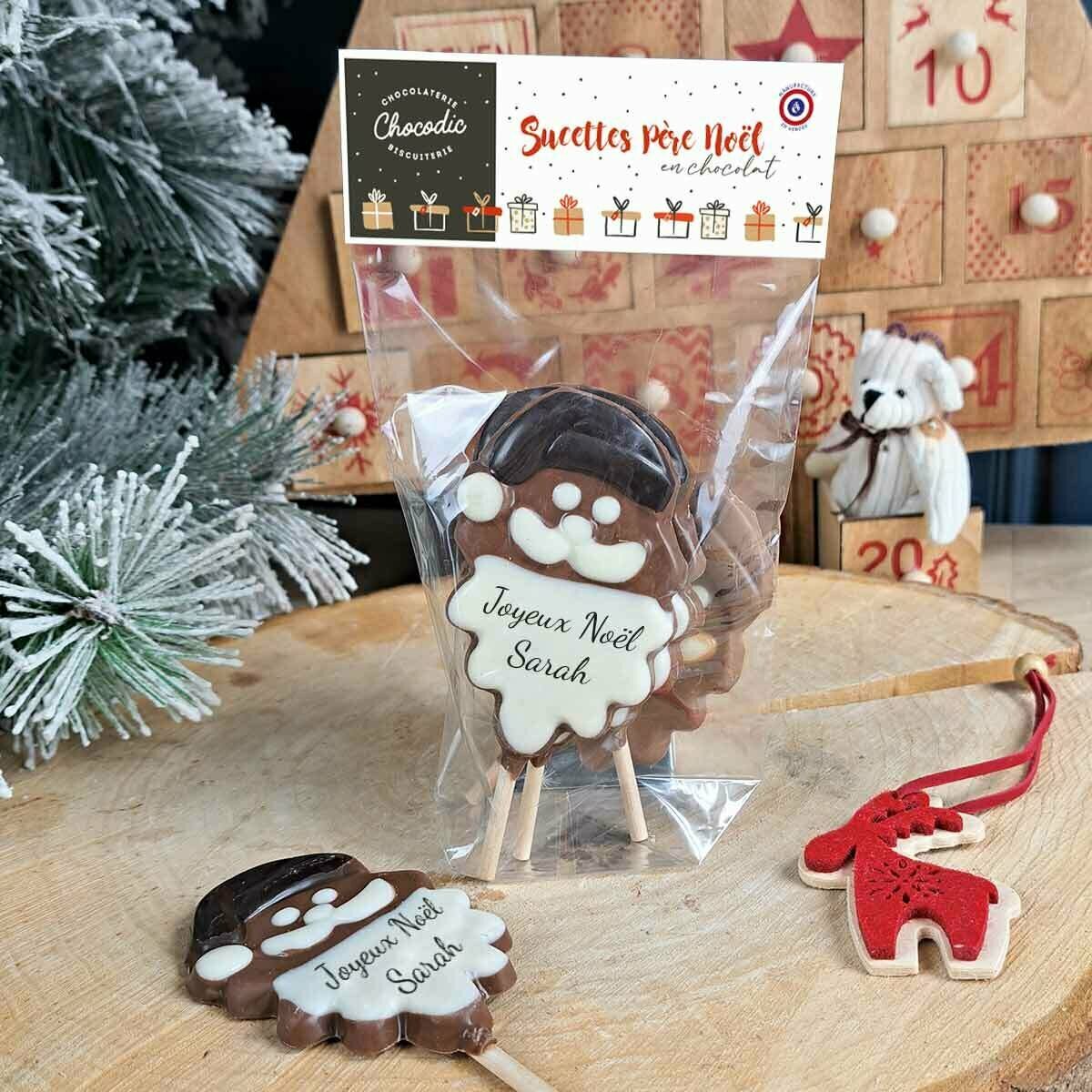 Lot de 4 sucettes forme Père-Noël en Chocolat Lait idéal pour les Enfants