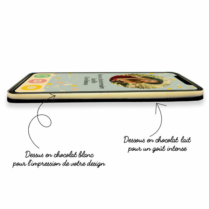 Composition de l'iphone en chocolat noir en dessous et blanc au-dessus pour l'impression du visuel 