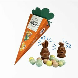 Box enfant avec sucette lapin en chocolat blanc, croustybille et poussin en chocolat lait pour Pques