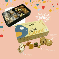 Coffret personnalisable avec votre texte pour Pques avec 4 compartiment de gourmandises