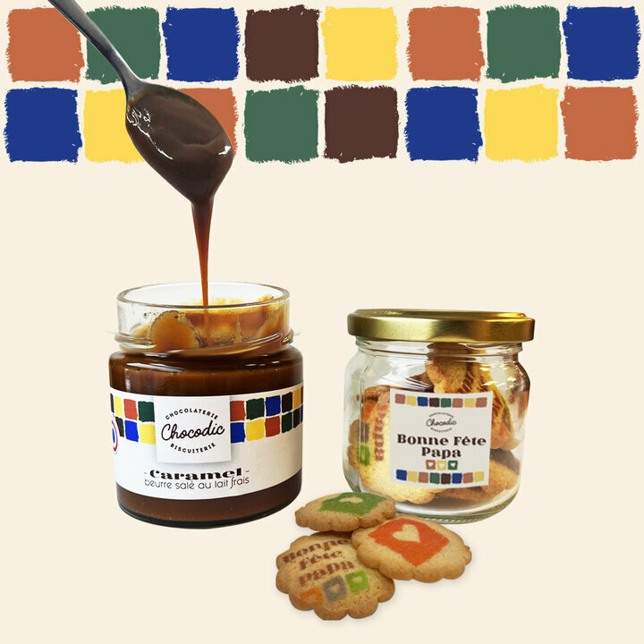 Coffret pot de caramel et de biscuits pour la fte des pres