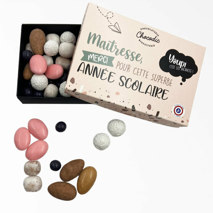 Coffret de gourmandises avec un message pour les matresses 