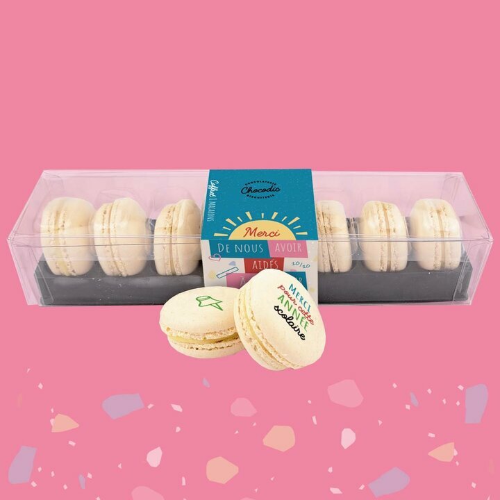 Coffret de macarons personnalis pour la fin d'anne scolaire