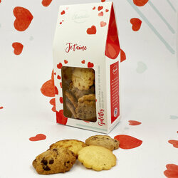 Bote personnalis "Je t'aime" avec assortiment de biscuits pour la Saint Valentin