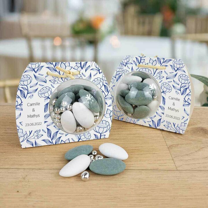 Ballotin boule personnalisable texte sur le thme "Fleur Bleue"