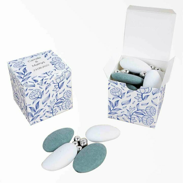 Boîte cube sur le thème "Fleur Bleue"