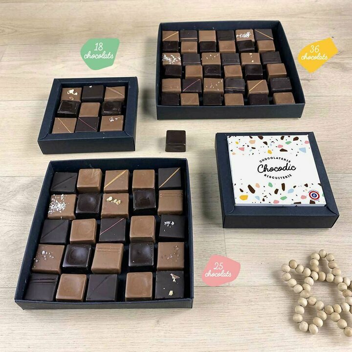 Diffrentes tailles de chocolats fins