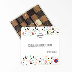 Coffret ouvert de chocolats fins personnalis avec votre message