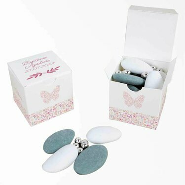 Boite à dragées cube candy ''Papillons Liberty'' personnalisée