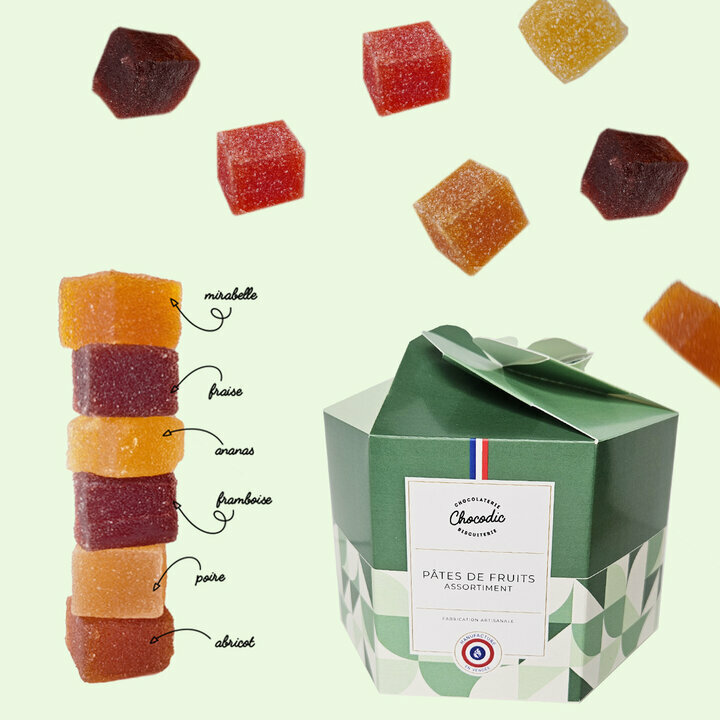 Coffret de ptes de fruits 6 saveurs personnalis avec votre message