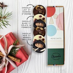 Coffret mendiants chocolat noir, lait et blanc pour Nol