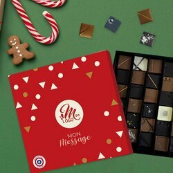 Coffret luxe de 36 chocolats fins pour les entreprises sur le thme Village