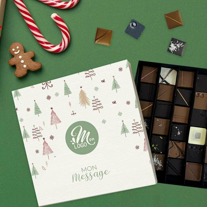 Coffret luxe de 36 chocolats fins pour les entreprises sur le thme Organique