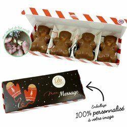 Coffret de 4 oursons en chocolat  personnaliser avec logo et message d'entreprise