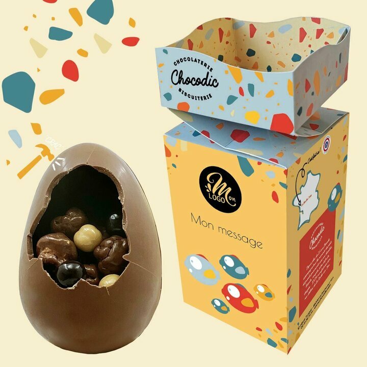 Maxi Oeuf Garni - Collection Pâques Entreprise Coffret personnalisé entreprise du maxi oeuf garnis saveur chocolat lait
