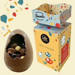 Maxi Oeuf Garni - Collection Pâques Entreprise Coffret personnalisé entreprise du maxi oeuf garnis saveur chocolat lait