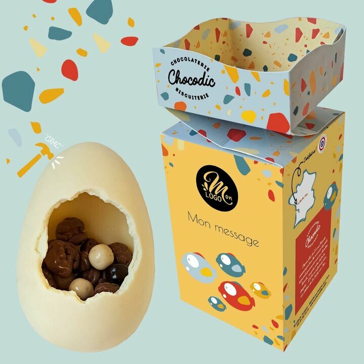 Maxi Oeuf Garni - Collection Pâques Entreprise Coffret personnalisé entreprise du maxi oeuf garnis saveur chocolat blanc