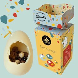 Maxi Oeuf Garni - Collection Pâques Entreprise Coffret personnalisé entreprise du maxi oeuf garnis saveur chocolat blanc