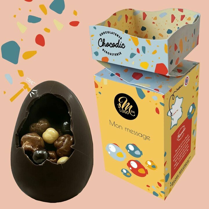 Maxi Oeuf Garni - Collection Pâques Entreprise Coffret personnalisé entreprise du maxi oeuf garnis saveur chocolat noir