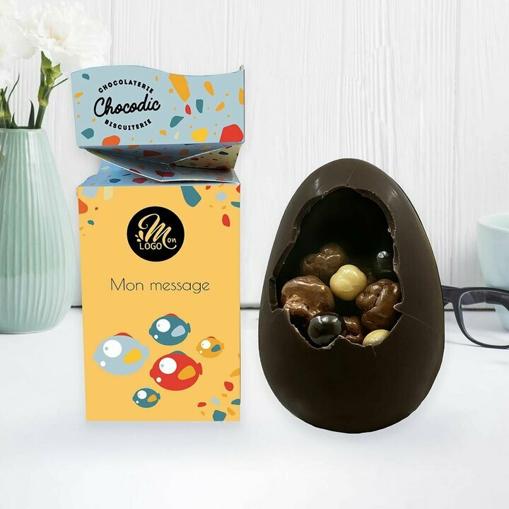 Coffret personnalis entreprise du maxi oeuf garnis saveur chocolat noir