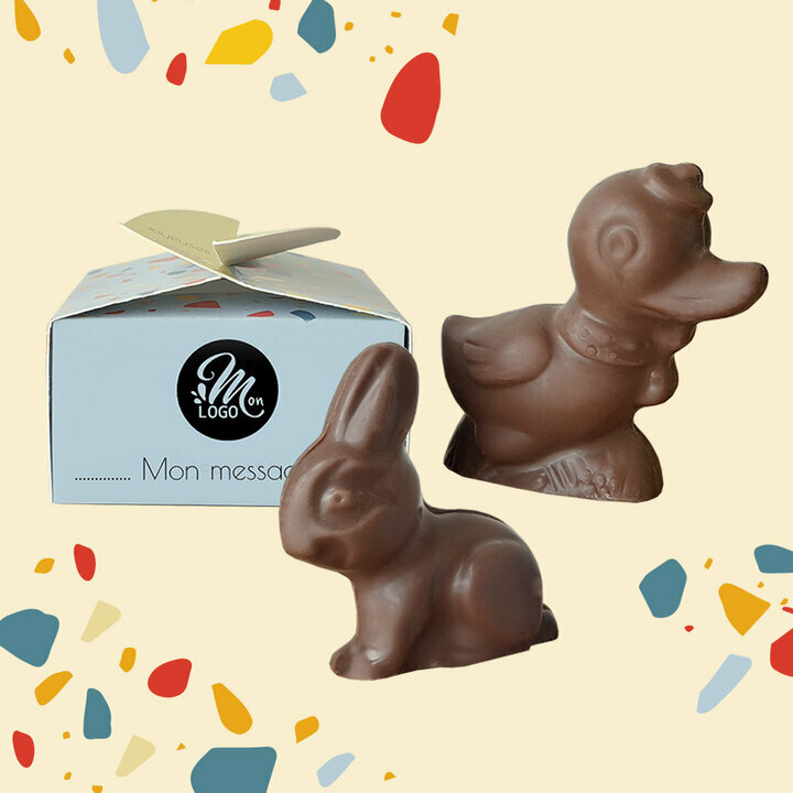 Coffret des minis sujets lapins et canard personnaliss pour les entreprise