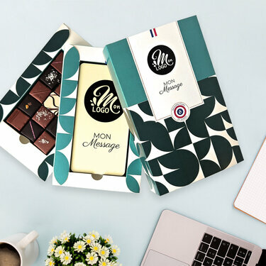 Coffret duo chocolat avec tablette personnalisé avec votre logo - Entreprise