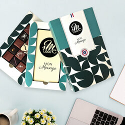 Coffret duo chocolat avec tablette personnalis avec votre logo d'entreprise et un court message