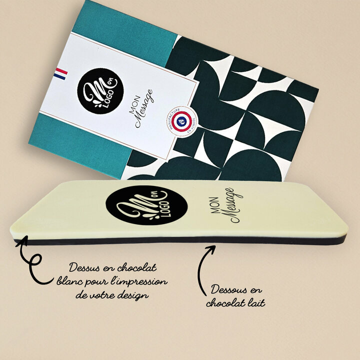 Vue de la tranche de la tablette de chocolat personnalise dans le coffret duo chocolat pour les entreprises