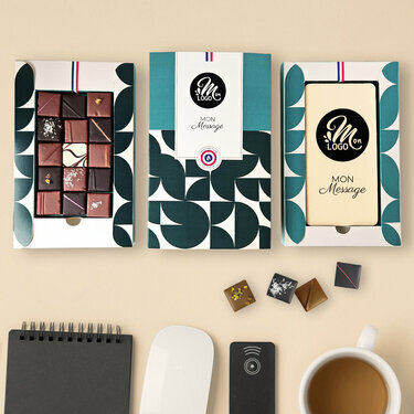 Coffret duo chocolat avec tablette personnalisé avec votre logo - Entreprise