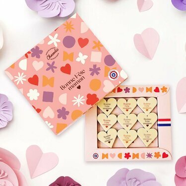 Coffret 9 coeurs chocolats - Fête des Mamies, Fêtes des Mères