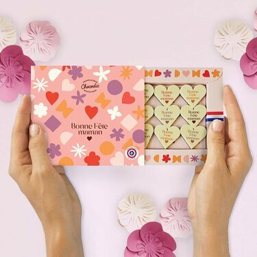 Coffret 9 coeurs chocolats - Fête des Mamies, Fêtes des Mères