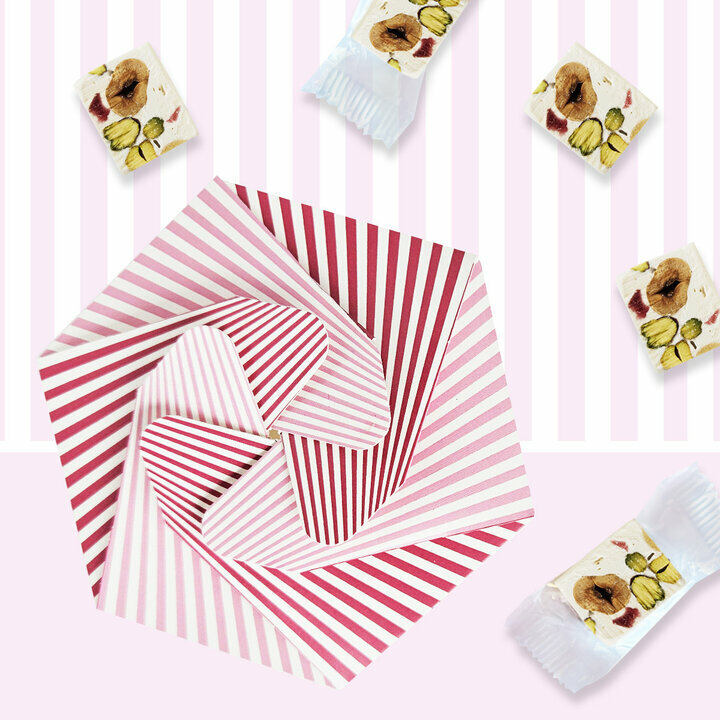 Coffret de Nougats Framboise / Pistache vue de dessus