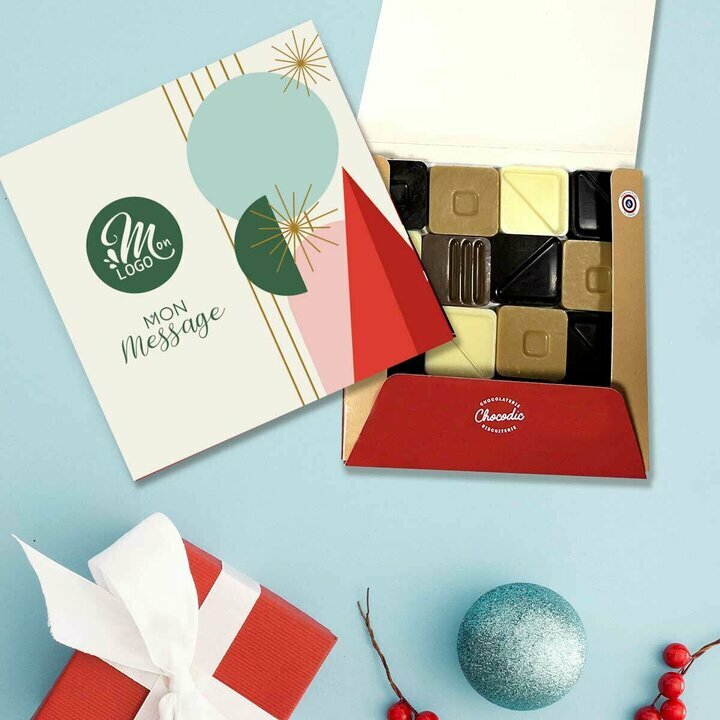 Carr de 16 chocolats design Gomtrie