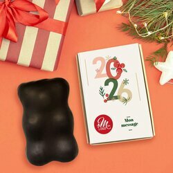 Coffret Ourson guimauve enrob de chocolat Noir thme typo festive