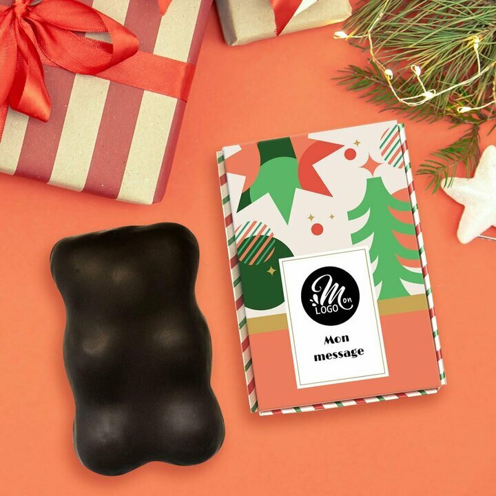 Coffret Ourson guimauve enrob de chocolat Noir thme nol gomtrique