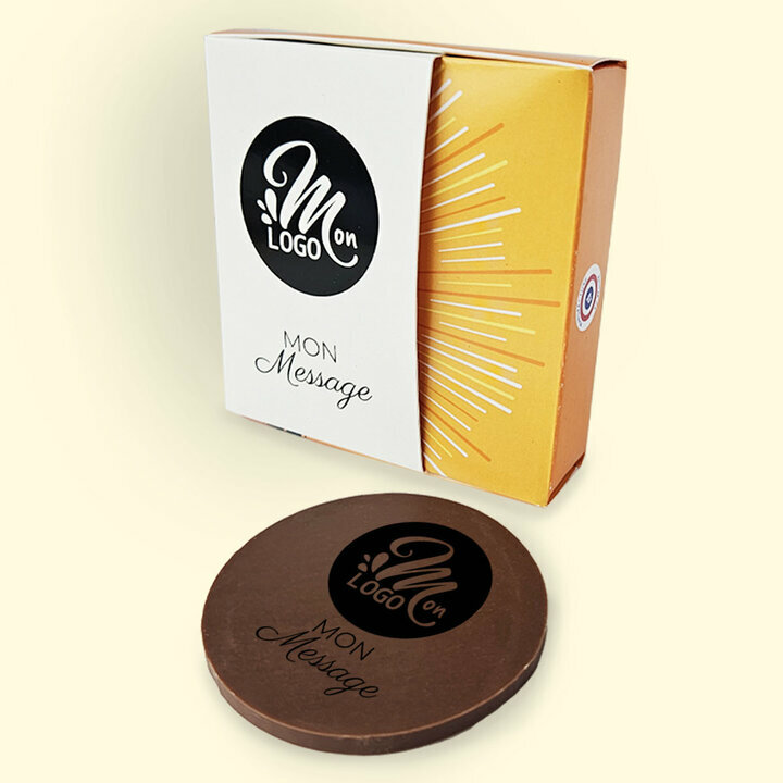 Ecrin et Mdaille en chocolat lait personnalis avec un logo d'Entreprise