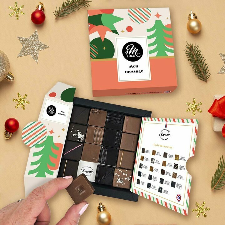 Coffret luxe 16 chocolats fins - Collection Nol Entreprise thme Nol Gomtrique
