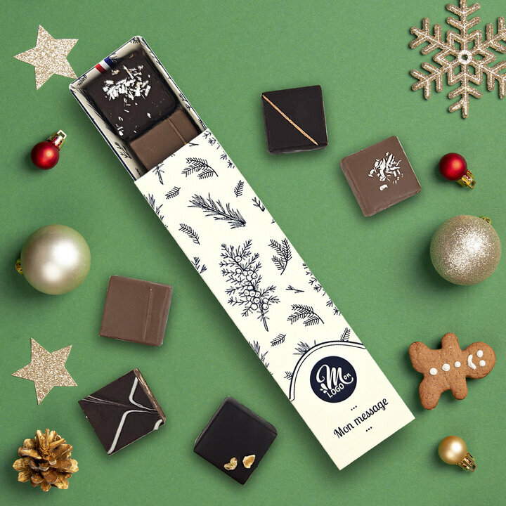 Coffret Choco exprience de 5 chocolats pralins Entreprise thme Feuillage Bleu