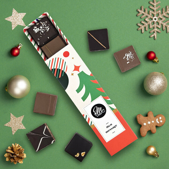 Coffret Choco exprience de 5 chocolats pralins Entreprise thme Nol Gomtrique