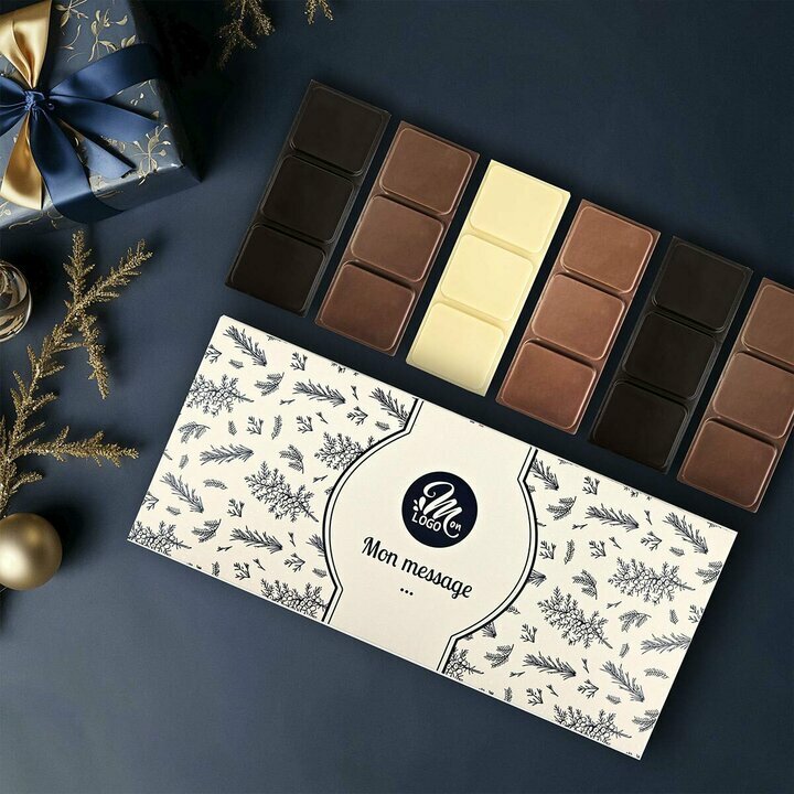 Coffret de Minis-Tablettes de Chocolat - Collection Nol Entreprise thme Feuillage Bleu