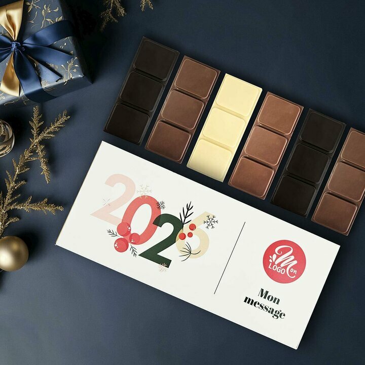 Coffret de Minis-Tablettes de Chocolat - Collection Nol Entreprise thme Typo Festive