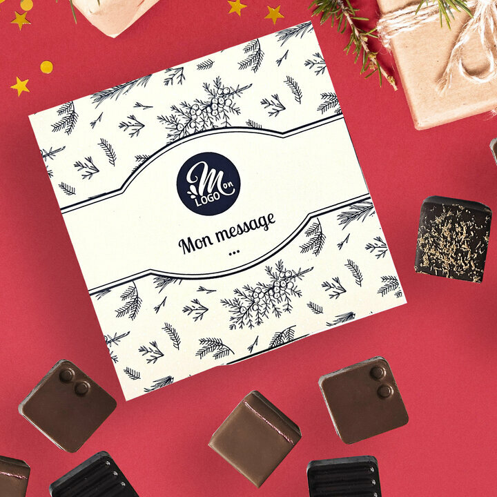 Coffret Premium 16 chocolats fins - Collection Nol Entreprise thme feuillage bleu