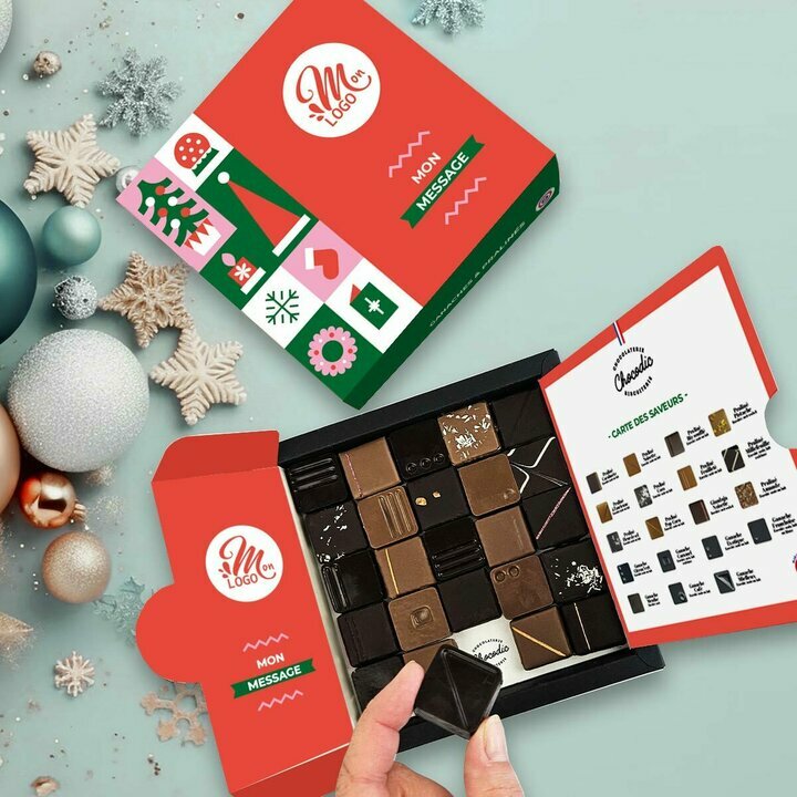 Coffret luxe 25 chocolats fins - Collection Nol Entreprise thme Pop Rouge